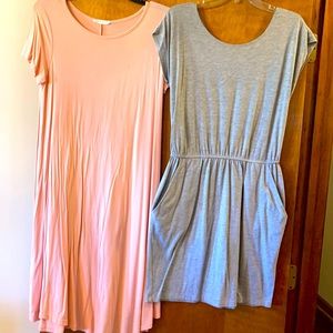 Set of two cotton dresses. Peach and grey.